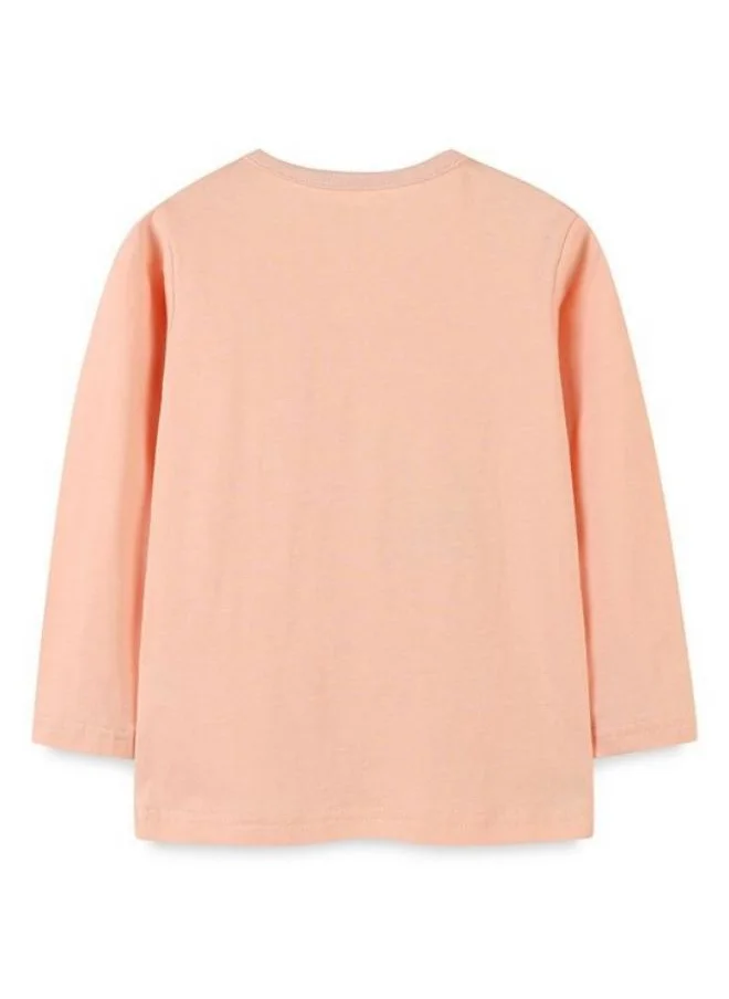 YUNIQEE Peach Printed Long Sleeve Crew Neck T-Shirt