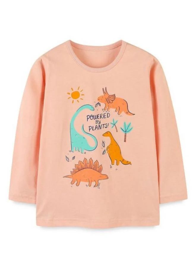 YUNIQEE Peach Printed Long Sleeve Crew Neck T-Shirt