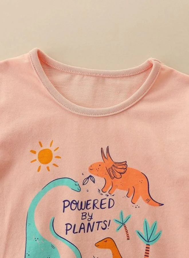 يونيكي Peach Printed Long Sleeve Crew Neck T-Shirt