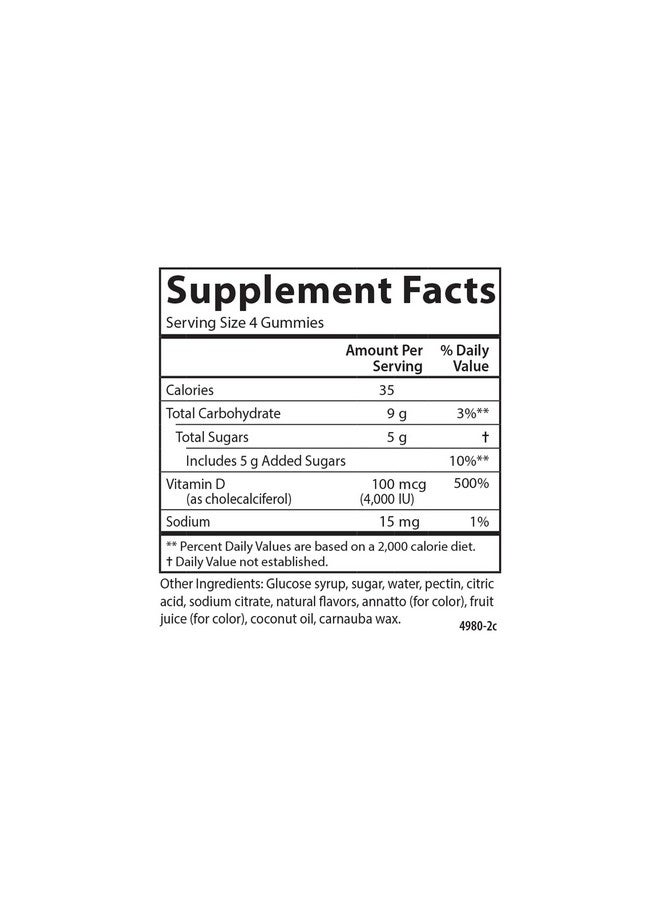Carlson - Super D3 Gummies 4,000 IU (100 mcg), Bone Health, Immune Support & Calcium Absorption, Natural Fruit Flavors, 120 Vegetarian Gummies - Image 2