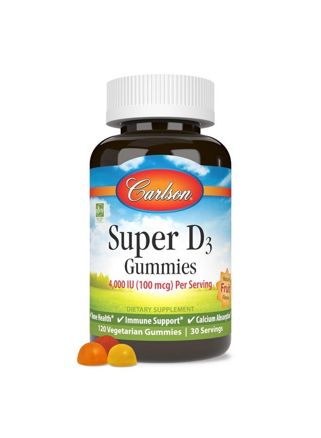 Carlson - Super D3 Gummies 4,000 IU (100 mcg), Bone Health, Immune Support & Calcium Absorption, Natural Fruit Flavors, 120 Vegetarian Gummies - Image 1