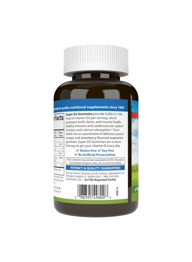 Carlson - Super D3 Gummies 4,000 IU (100 mcg), Bone Health, Immune Support & Calcium Absorption, Natural Fruit Flavors, 120 Vegetarian Gummies - Image 5
