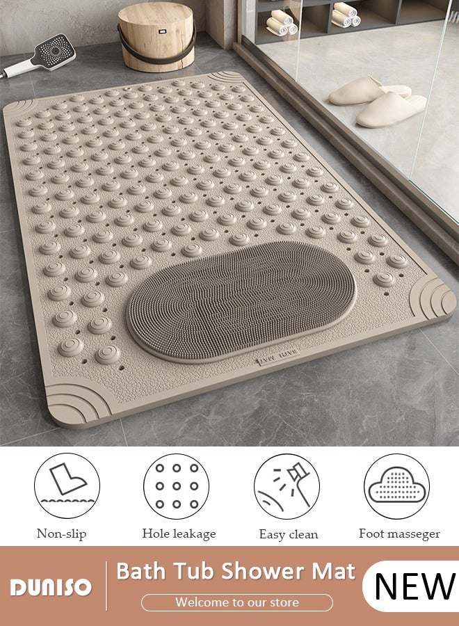DUNISO Anti Slip Bathroom Mat Shower Mat Waterproof Mat Foot Massage Mat With Drain Holes And Suction Cups 36*70cm Bath Mat For Tub, Toilet And Bathroom Floors-Brown  - Image 1