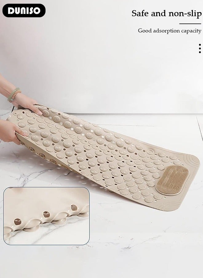 DUNISO Anti Slip Bathroom Mat Shower Mat Waterproof Mat Foot Massage Mat With Drain Holes And Suction Cups 36*70cm Bath Mat For Tub, Toilet And Bathroom Floors-Brown  - Image 2