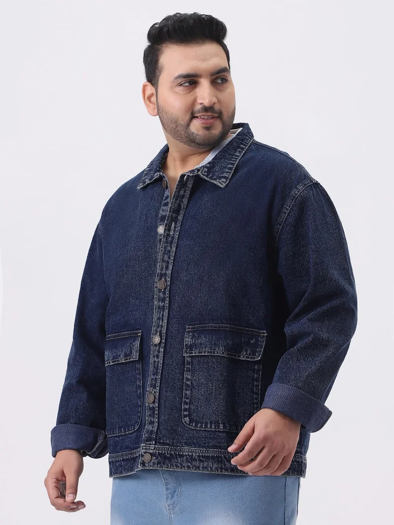 Urbano Fashion  Urbano Plus Men's Dark Blue Relaxed Fit Full Sleeve Utility Denim Jacket  | Best Price UAE