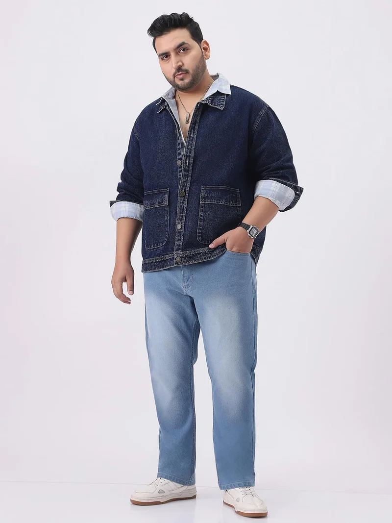 Urbano Fashion  Urbano Plus Men's Dark Blue Relaxed Fit Full Sleeve Utility Denim Jacket  | Best Price UAE
