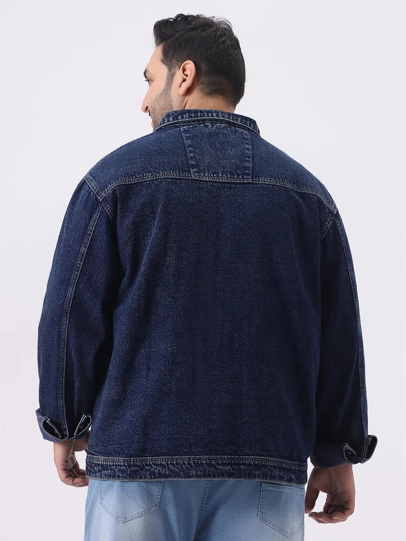 Urbano Fashion  Urbano Plus Men's Dark Blue Relaxed Fit Full Sleeve Utility Denim Jacket  | Best Price UAE
