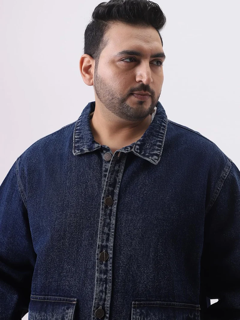 Urbano Fashion  Urbano Plus Men's Dark Blue Relaxed Fit Full Sleeve Utility Denim Jacket  | Best Price UAE