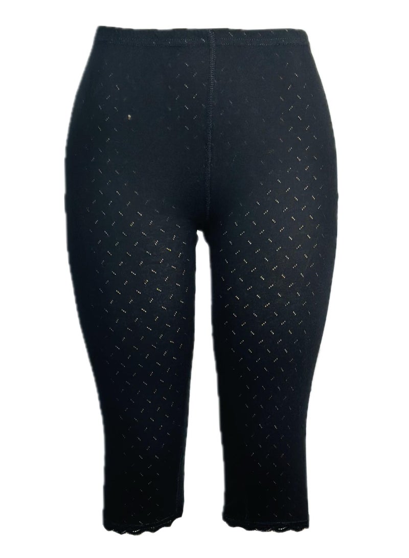 City Rose 3- Pieces Women's Perforated Cotton Bermuda Black - Image 2