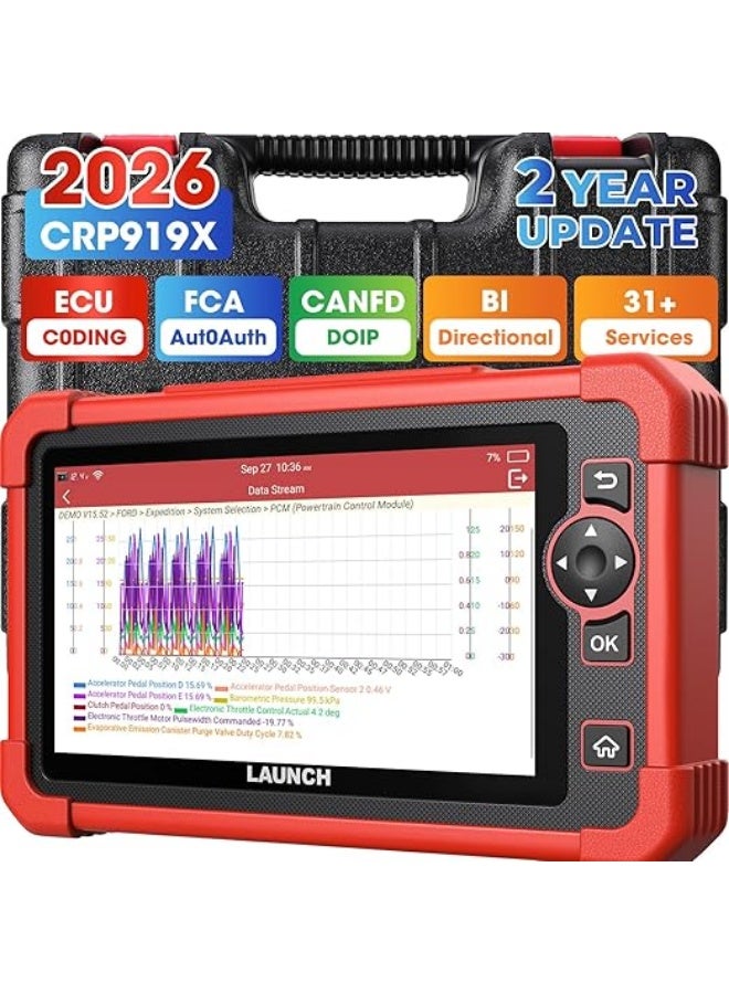 LAUNCH OBD2 Diagnostic Machine CRP919XBT, ECU Coding, Actuation Test, 35+ Special Reset Functions, CANFD & DOIP Support, Fault Diagnostic Machine, VAG Guided Function, Full Car System Diagnosis - Image 1