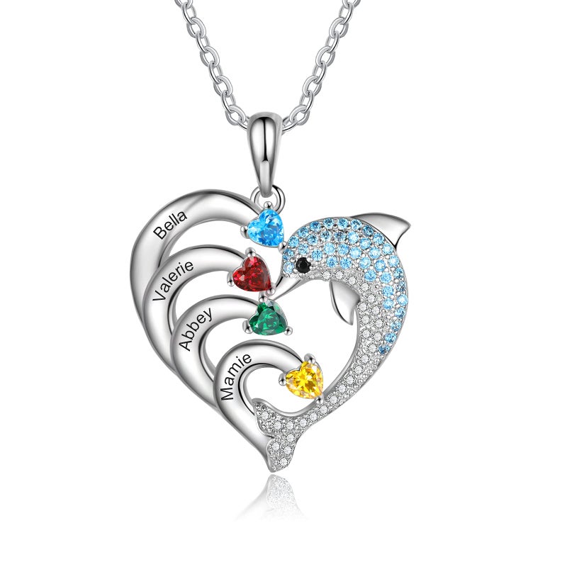 Personalized Heart Necklace With 4 Birthstones Mother Daughter Gift - Image 2