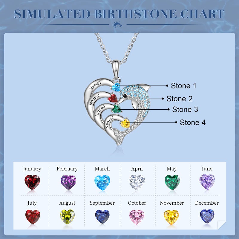 Personalized Heart Necklace With 4 Birthstones Mother Daughter Gift - Image 3