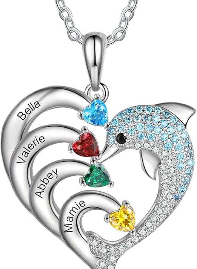 Personalized Heart Necklace With 4 Birthstones Mother Daughter Gift - Image 1