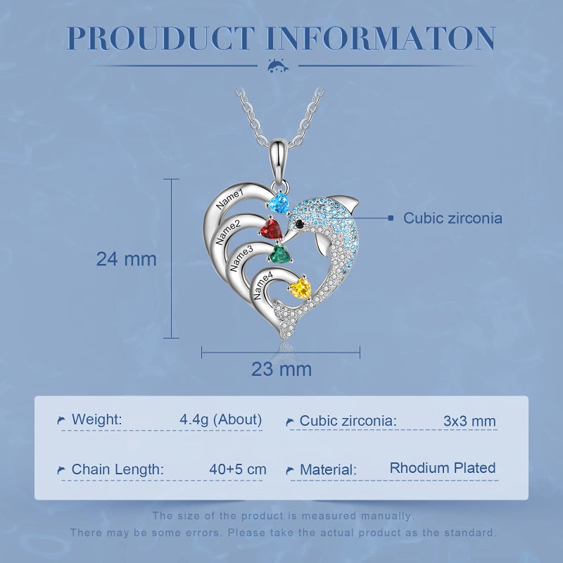 Personalized Heart Necklace With 4 Birthstones Mother Daughter Gift - Image 4