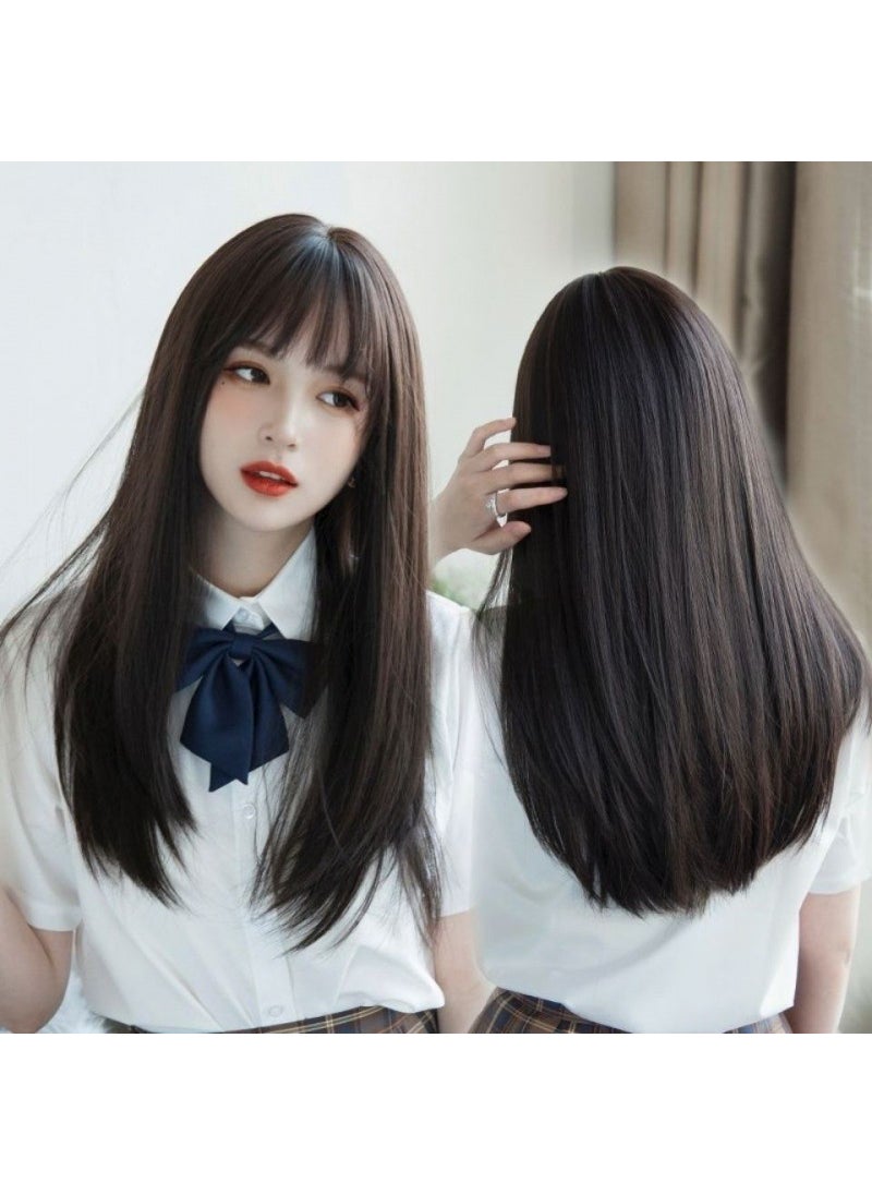 Generic - Long Wig with Air Bangs Natural Fluffy FashionNatural black care five-piece set Natural black care five-piece set - Image 1