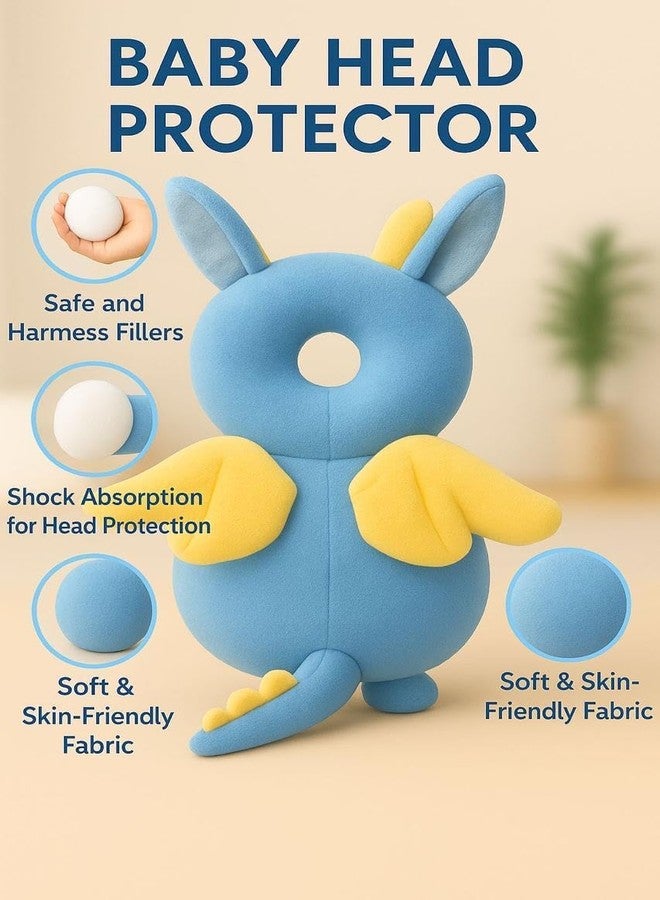 Snugnibble “DragonGuard Baby Head Protector – Cute Plush Dragon Safety Backpack Plush Toy Early Learning Cushion for Babies Head Protection, Anti-Fall Pillow with Adjustable Straps (Blue & Yellow)” - Image 2