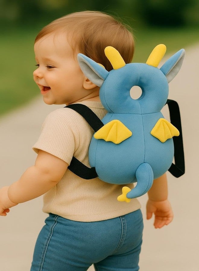 Snugnibble “DragonGuard Baby Head Protector – Cute Plush Dragon Safety Backpack Plush Toy Early Learning Cushion for Babies Head Protection, Anti-Fall Pillow with Adjustable Straps (Blue & Yellow)” - Image 3