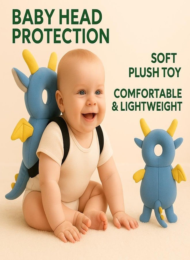 Snugnibble “DragonGuard Baby Head Protector – Cute Plush Dragon Safety Backpack Plush Toy Early Learning Cushion for Babies Head Protection, Anti-Fall Pillow with Adjustable Straps (Blue & Yellow)” - Image 4