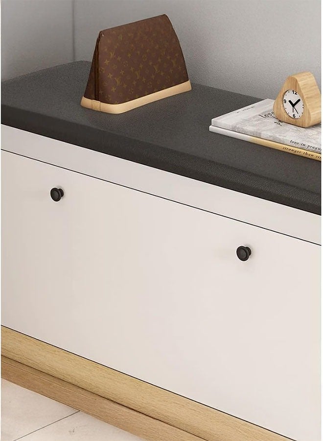 LEDIN Shoe Storage Bench with Hidden Shoe Rack,Leather Entryway Shoe Bench Seat Shoe Organizer Shoe Cabinet,Modern Entry Decorative Furniture-White+Black 60x30x50cm - Image 3