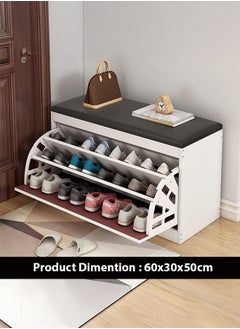 LEDIN Shoe Storage Bench with Hidden Shoe Rack,Leather Entryway Shoe Bench Seat Shoe Organizer Shoe Cabinet,Modern Entry Decorative Furniture-White+Black 60x30x50cm  - Image 2