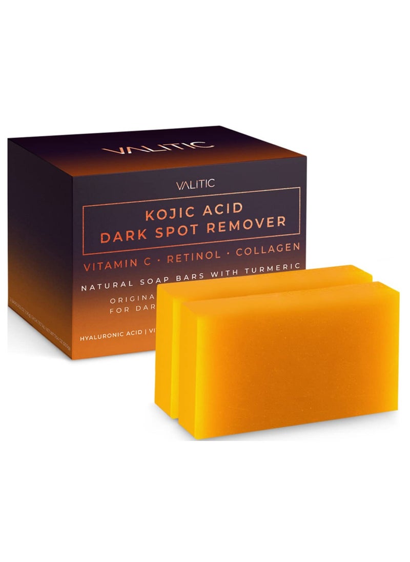 VALITIC VALITIC Kojic Acid Dark Spot Remover Soap Bars with Vitamin C, Retinol, Collagen, Turmeric - Original Japanese Complex Infused with Hyaluronic Acid, Vitamin E, Shea Butter, Castile Olive Oil (2 Pack)  - Image 1