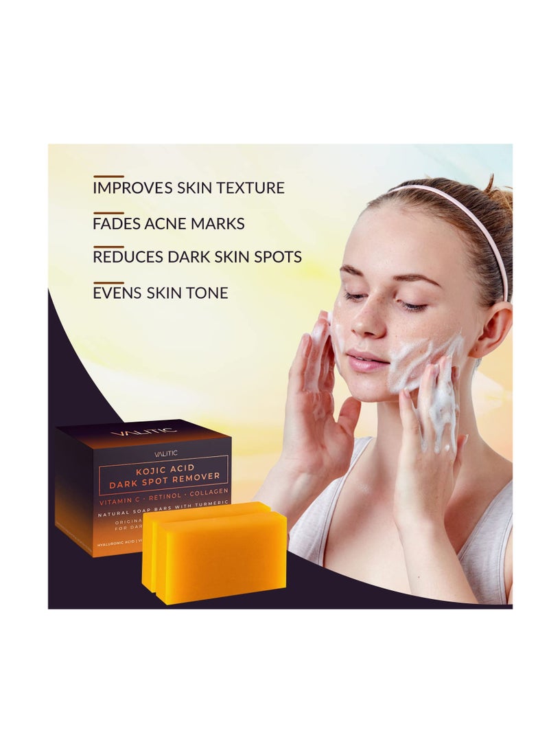VALITIC VALITIC Kojic Acid Dark Spot Remover Soap Bars with Vitamin C, Retinol, Collagen, Turmeric - Original Japanese Complex Infused with Hyaluronic Acid, Vitamin E, Shea Butter, Castile Olive Oil (2 Pack)  - Image 2