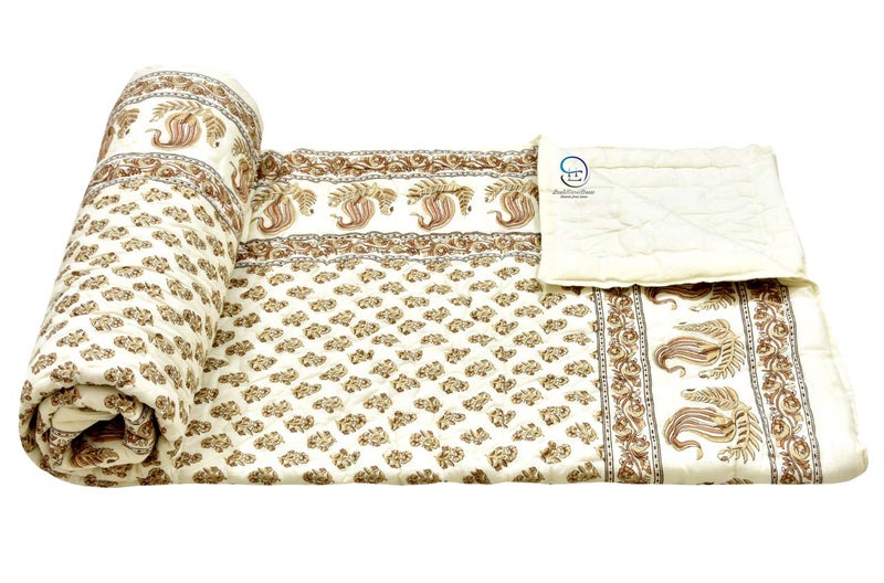 HASHIREX 210 TC Double Bed Jaipuri Razai Organic Pure Cotton Jaipuri rajai Ac Quilt for All Season Soft Light Weight Rajasthani Traditional Cotton Comforter 85 x 100 inch Off White Pack of 1 - Image 4