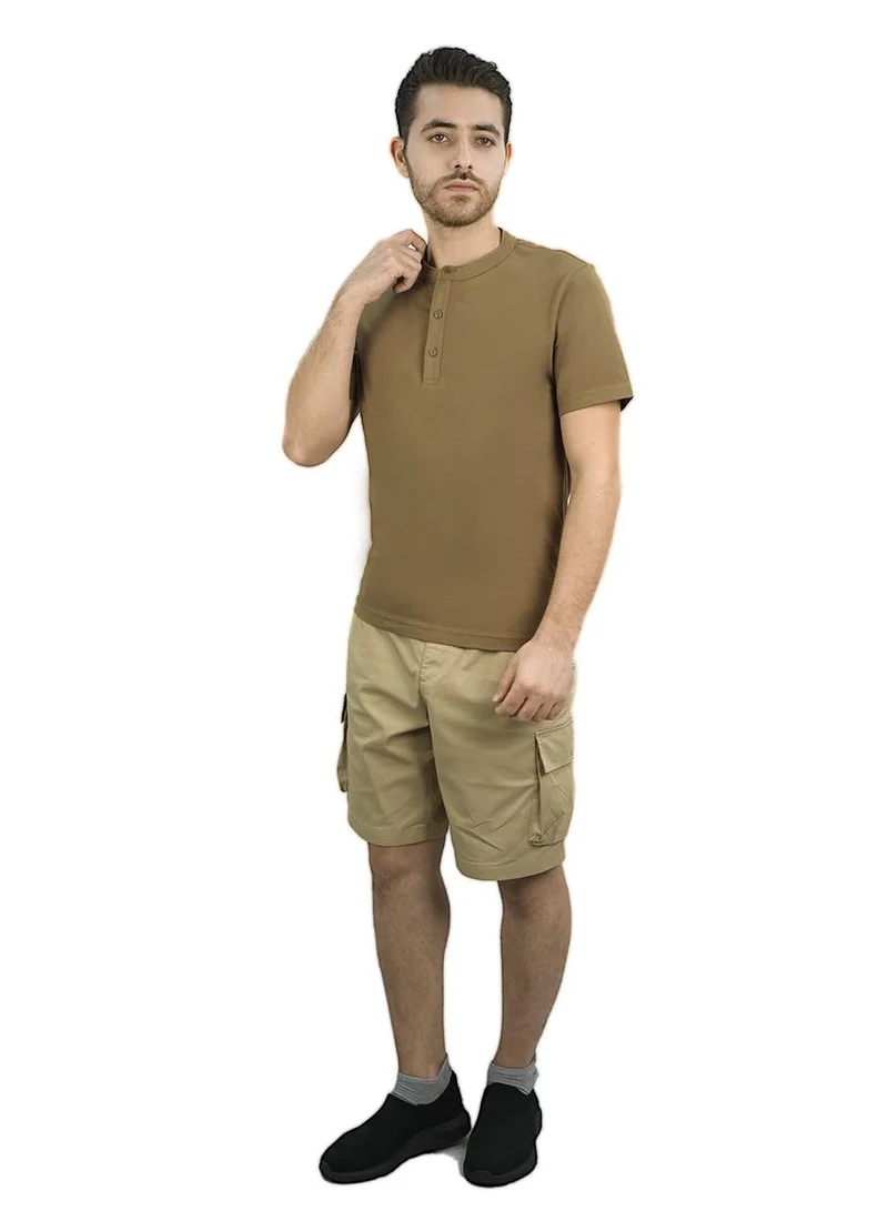 GIORDANO Men's Cotton Jersey Slim Fit Henley Tee