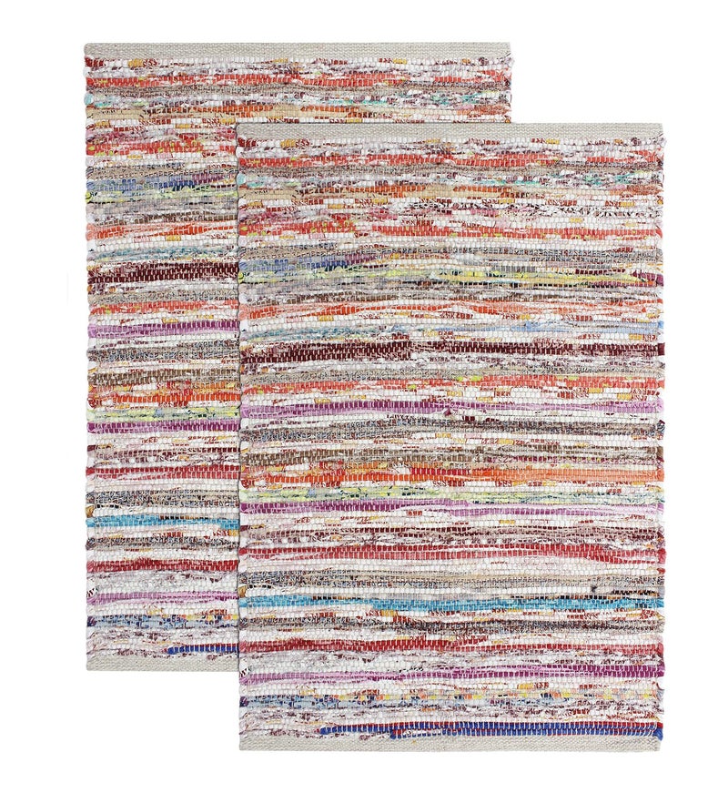 COTTON CRAFT Cotton Chindi Rag Rug - 2 Pack - Boho Farmhouse Rustic Area Accent Throw Rug - Handwoven Reversible Natural Recycled Yarn - Living Room Den Study Home DÃ©cor Gift -20 x 32 in - Multi Color - Image 1
