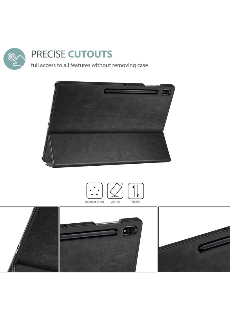 Procases For Galaxy Tab S8 Ultra 14.6 Inch 2022 Case Pu Leather Slim Trifold Protective Stand Case Smart Cover For 14.6 Galaxy Tab S8 Ultra 2022 Tablet Sm X900 Sm X906 Black - Image 2