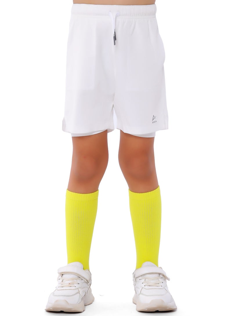 ANJA Boys' White Double-Layer Sports Shorts – Comfortable, Integrated Undershorts - Image 1