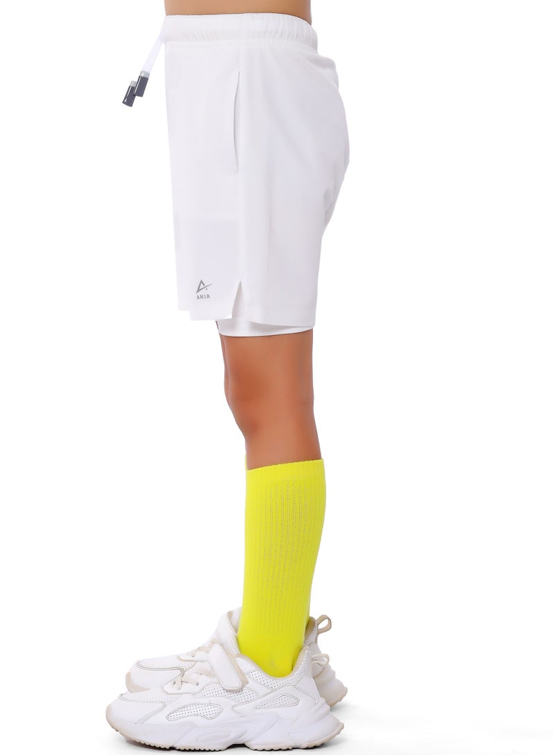 ANJA Boys' White Double-Layer Sports Shorts – Comfortable, Integrated Undershorts - Image 2