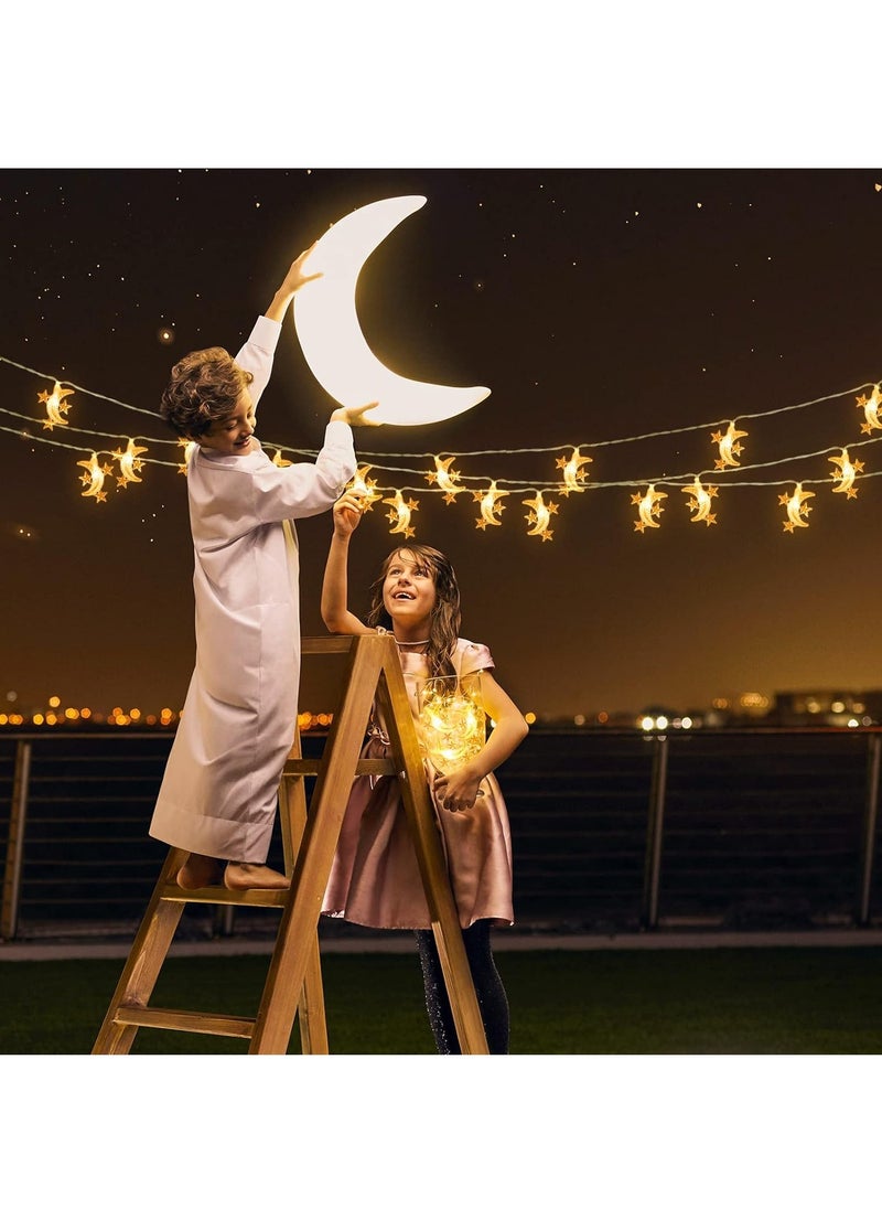 ماركة غير محددة 40 مصباح LED لزينة رمضان على شكل نجمة وقمر لستار رمضان مبارك للمنزل في الهواء الطلق والحفلات، ضوء أبيض دافئ  - Image 2