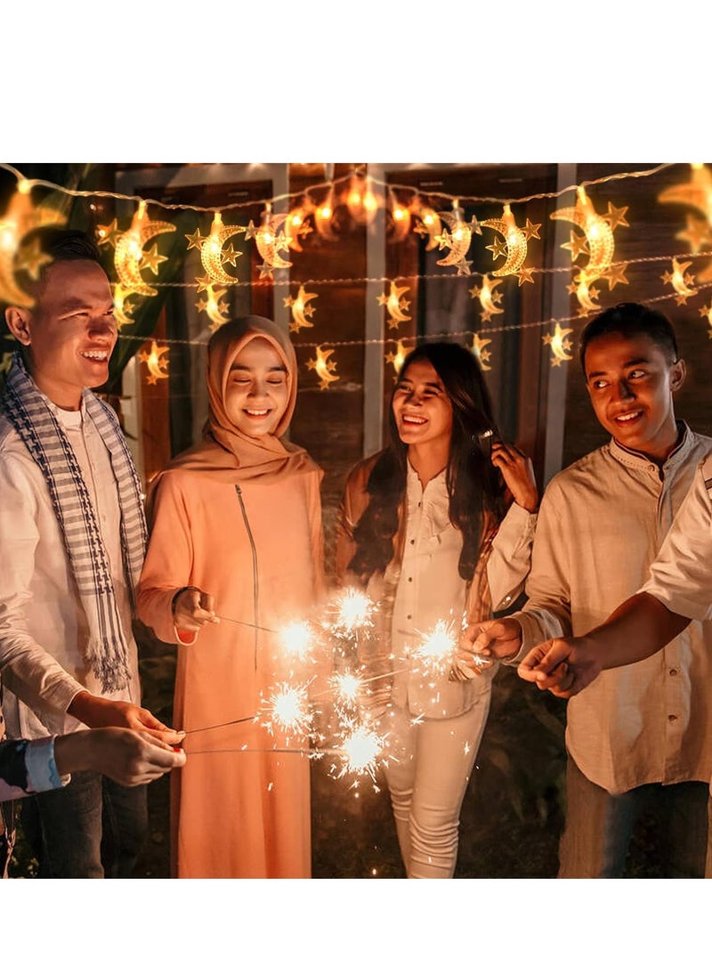 ماركة غير محددة 40 مصباح LED لزينة رمضان على شكل نجمة وقمر لستار رمضان مبارك للمنزل في الهواء الطلق والحفلات، ضوء أبيض دافئ  - Image 3