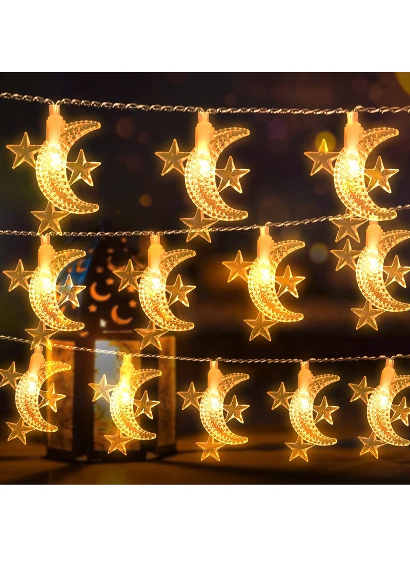 ماركة غير محددة 40 مصباح LED لزينة رمضان على شكل نجمة وقمر لستار رمضان مبارك للمنزل في الهواء الطلق والحفلات، ضوء أبيض دافئ  - Image 1