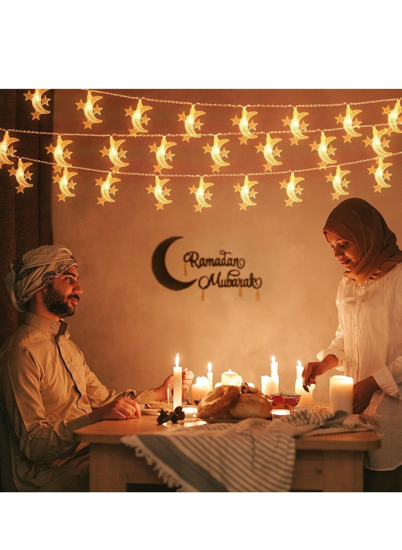 ماركة غير محددة 40 مصباح LED لزينة رمضان على شكل نجمة وقمر لستار رمضان مبارك للمنزل في الهواء الطلق والحفلات، ضوء أبيض دافئ  - Image 4