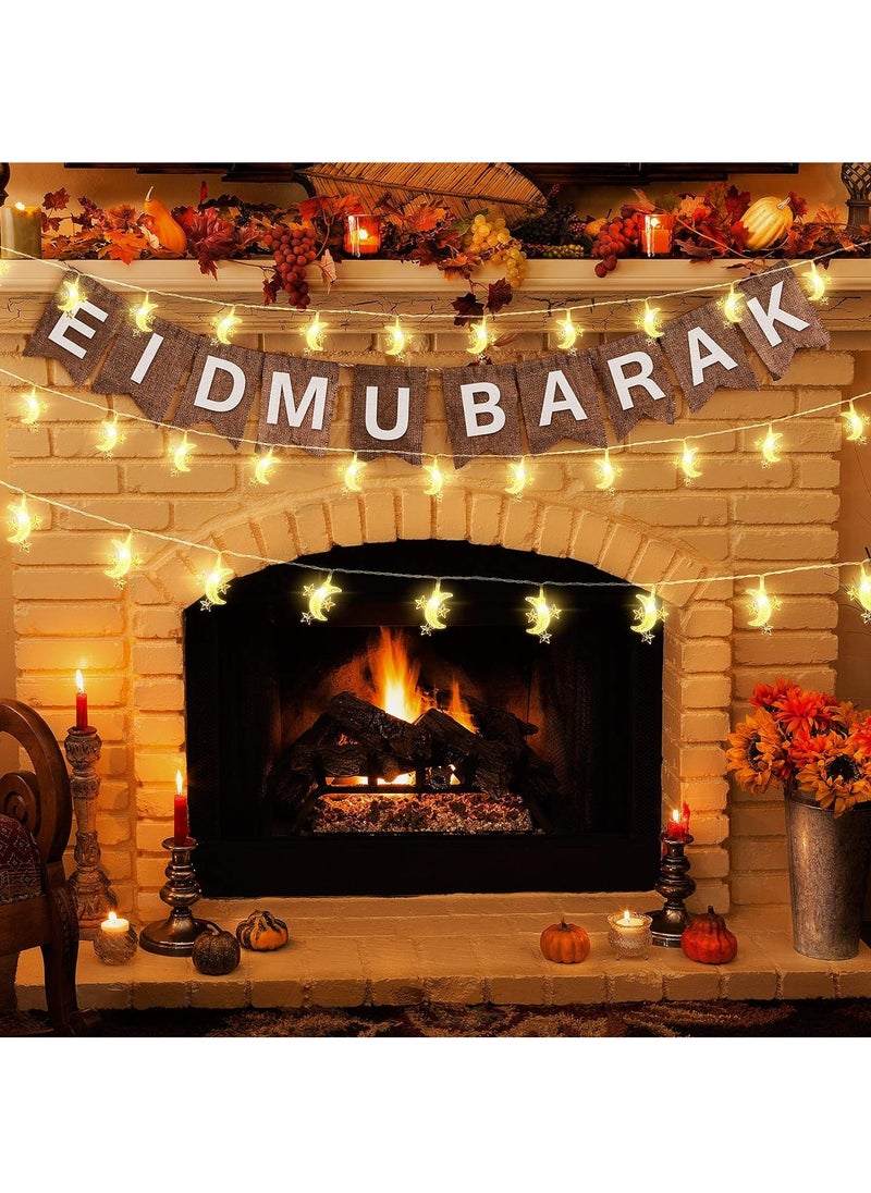 ماركة غير محددة 40 مصباح LED لزينة رمضان على شكل نجمة وقمر لستار رمضان مبارك للمنزل في الهواء الطلق والحفلات، ضوء أبيض دافئ  - Image 5