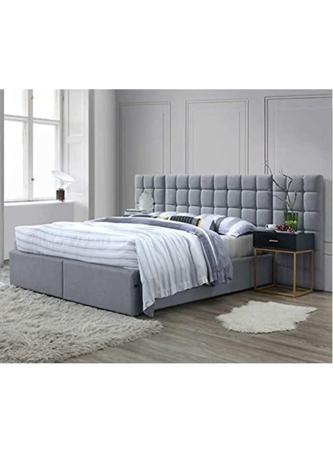 Milano Panel Headboard King Size Bed With Mattress And Storage - (180X200Cm) (Light Blue, Jute)