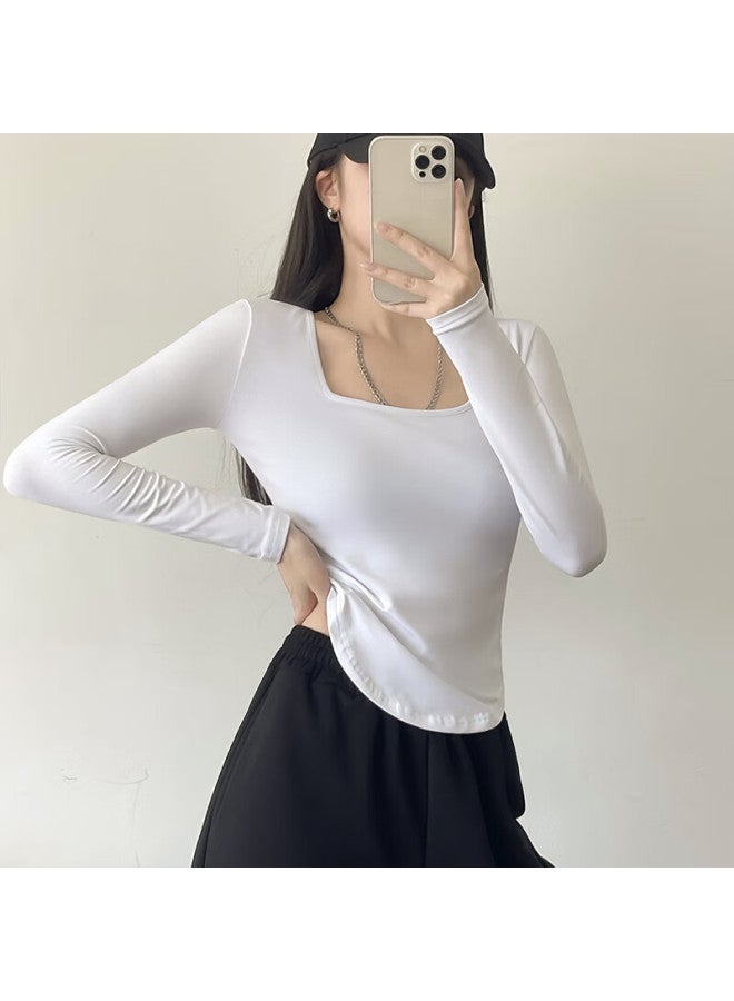 Nome V-neck T-shirt Women's Long Sleeve Spring New Irregular Arc Slim Fit Top Gray M - Image 4
