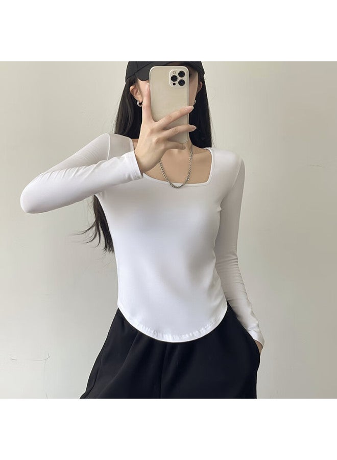 Nome V-neck T-shirt Women's Long Sleeve Spring New Irregular Arc Slim Fit Top Gray M - Image 5