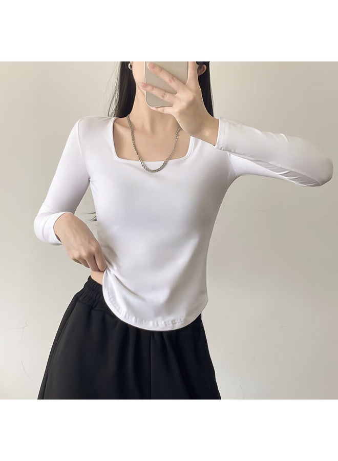 Nome V-neck T-shirt Women's Long Sleeve Spring New Irregular Arc Slim Fit Top Gray M - Image 2