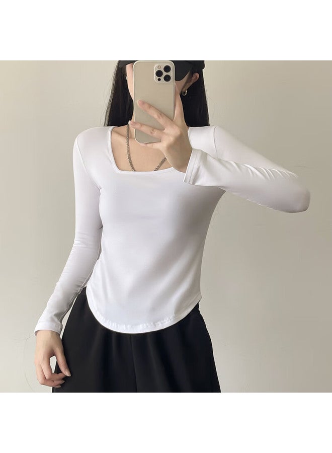 Nome V-neck T-shirt Women's Long Sleeve Spring New Irregular Arc Slim Fit Top Gray M - Image 3