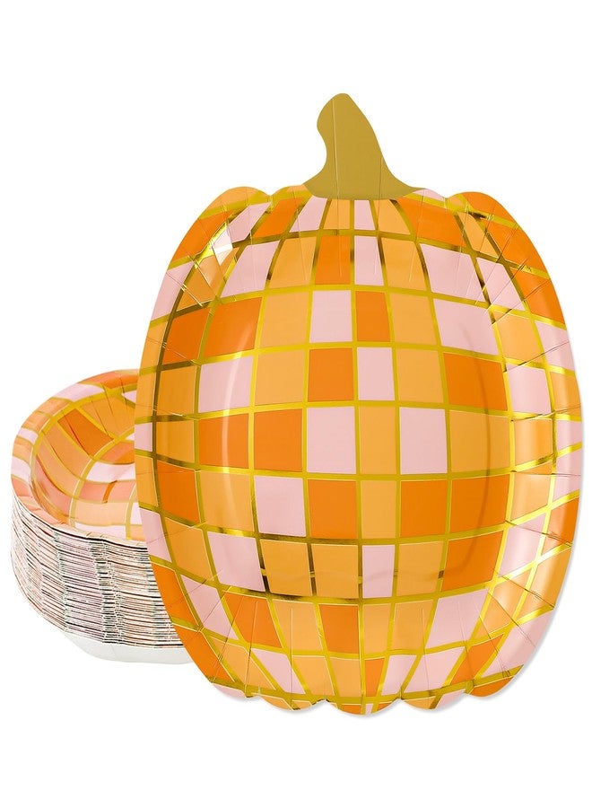 Whaline 50Pcs Fall Paper Plates Holographic Disco Pumpkin Disposable Plates 9.5 x 9.6 Inch Autumn Plaid Pumpkin Dinner Dessert Plates for Thanksgiving Birthday Baby Shower - Image 1