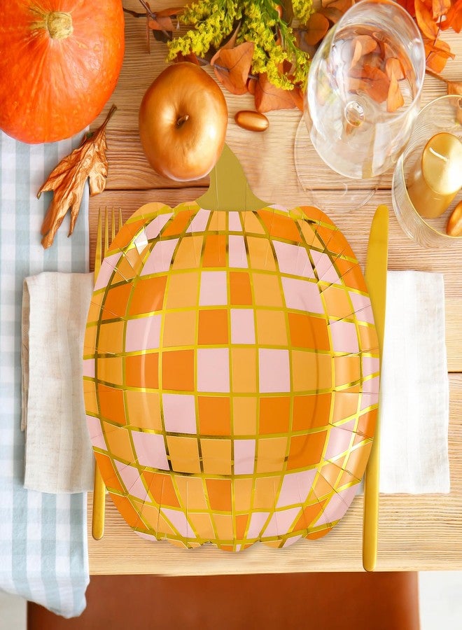 Whaline 50Pcs Fall Paper Plates Holographic Disco Pumpkin Disposable Plates 9.5 x 9.6 Inch Autumn Plaid Pumpkin Dinner Dessert Plates for Thanksgiving Birthday Baby Shower - Image 4
