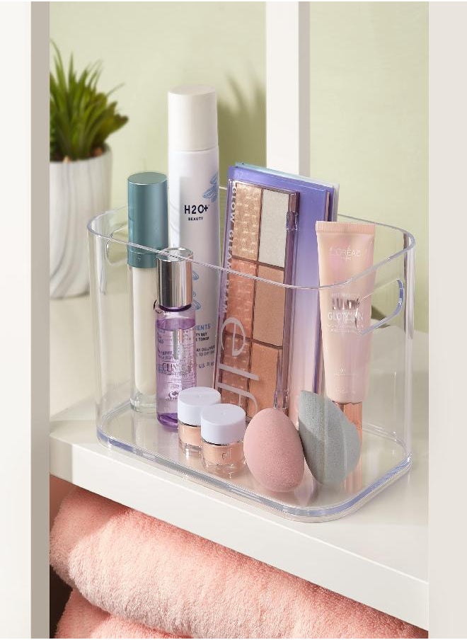 STORi - STORi Bliss 10" x 6" Open Compartment Clear Plastic Organizer | Rectangular Makeup and Vanity Storage Bin and Pantry Caddy with Pass-Through Handles | Round Corner Design | Made in USA - Image 1