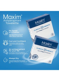 Maxim Maxim Antiperspirant Deodorant Towelette - Deodorant Wipes Individually Wrapped, Contains Active Aluminum Chloride, Excessive Sweating And Hyperhidrosis Treatment (4-Pack, 10 Wipes Per Pack)  - Image 4