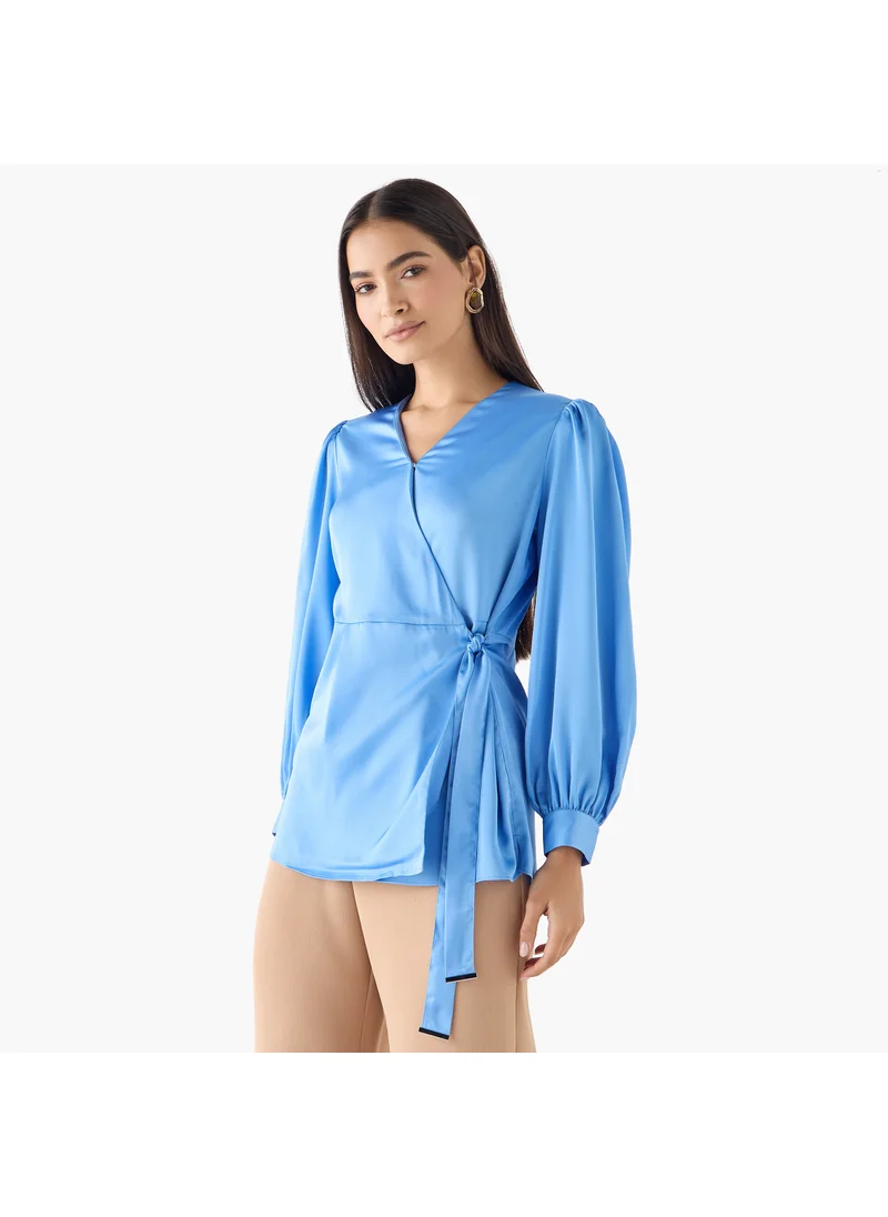 ايكونيك Iconic Plain Wrap Top with Tie-Up Belt