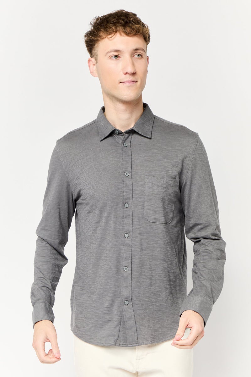 Celio قميص رجالي عادي بأكمام طويلة رمادي اللون - Image 1