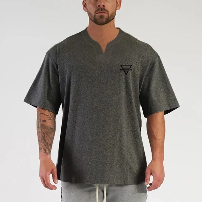and sports short-sleeved men''s loose plus size summer V-neck T-shirt fitness basketball casual training shirt fashion - Image 5