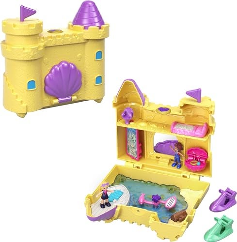 Polly Pocket Travel Toy with 2 Micro Dolls, Dolphin Pet & Water Play Accessories, Pocket World Surf ‘n’ Sandventure Playset - Image 1